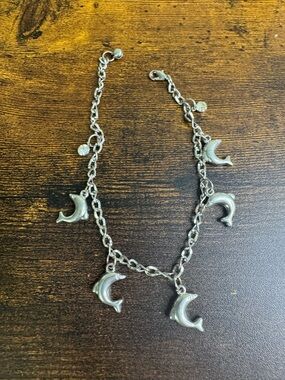 Silver Tone Dolphin Charm Anklet - Women Jewelry